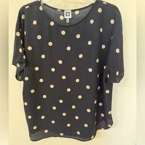 Anne Klein Black and Cream Polka Dot Blouse